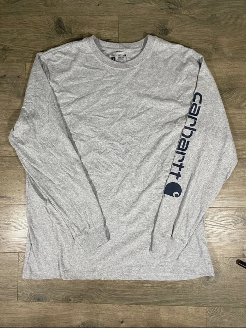 Carhartt Long Sleeve Logo Tee in Heather Gray with Navy Print